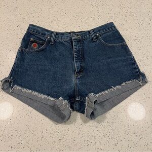 WRANGLER 20X Twenty One Blue Jean Shorts High-Waisted Distressed Cuffed